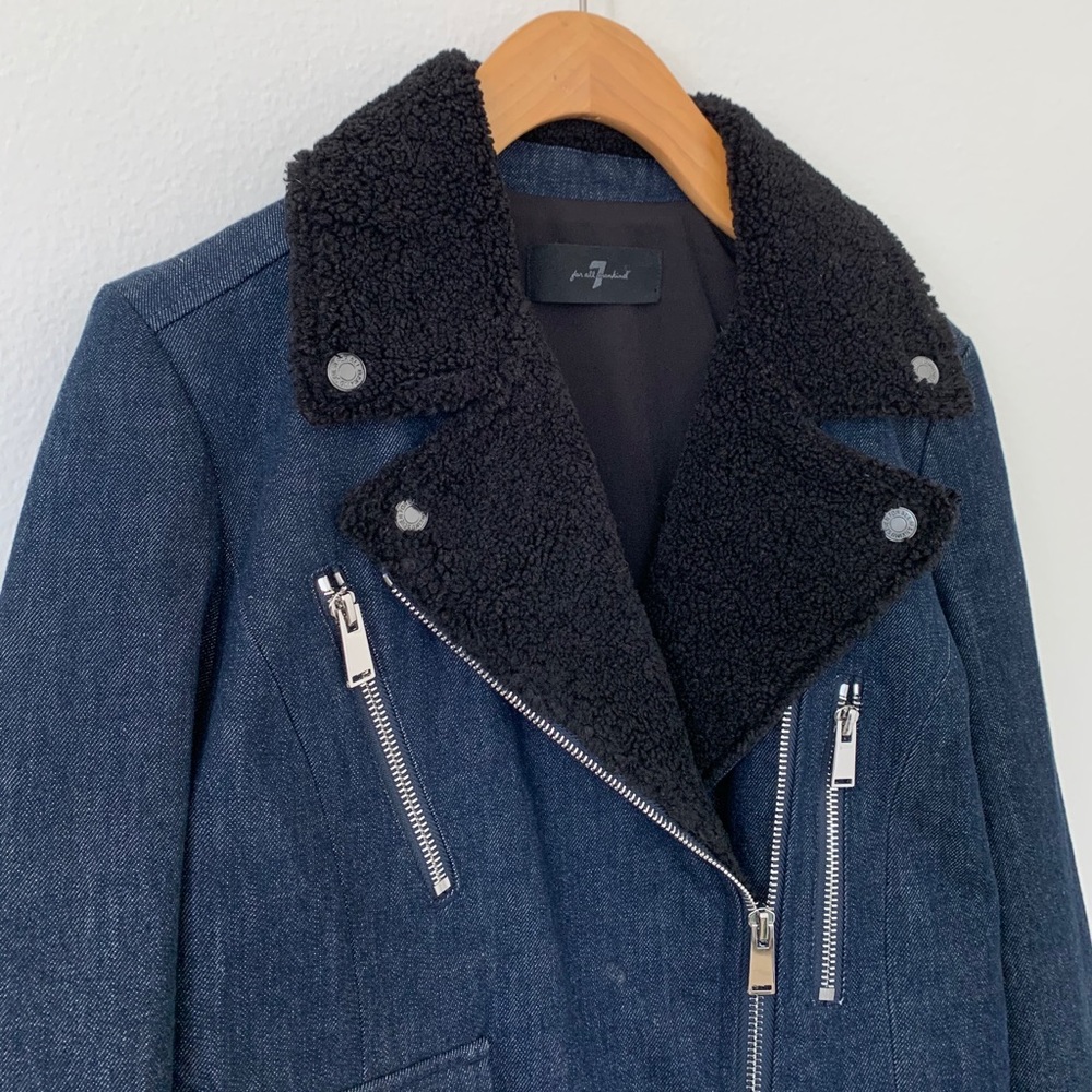 7 For All Mankind Denim Shearling Moto Jacket - Picture 2 of 11